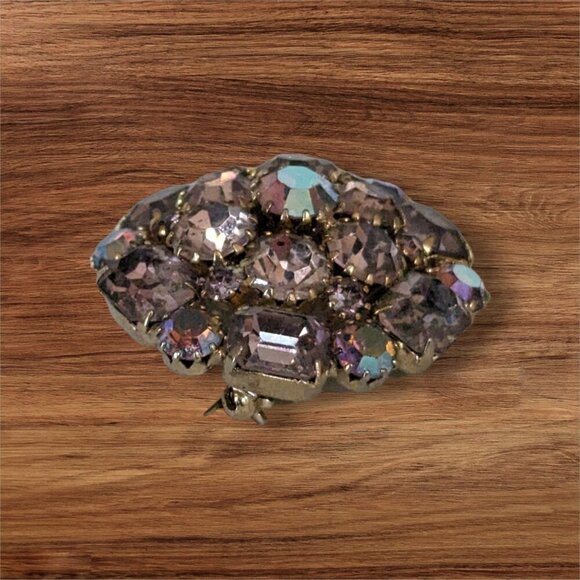 vintage Weiss brooch pin pink tones aurora borealis mound 1.5" statemen - Picture 1 of 8